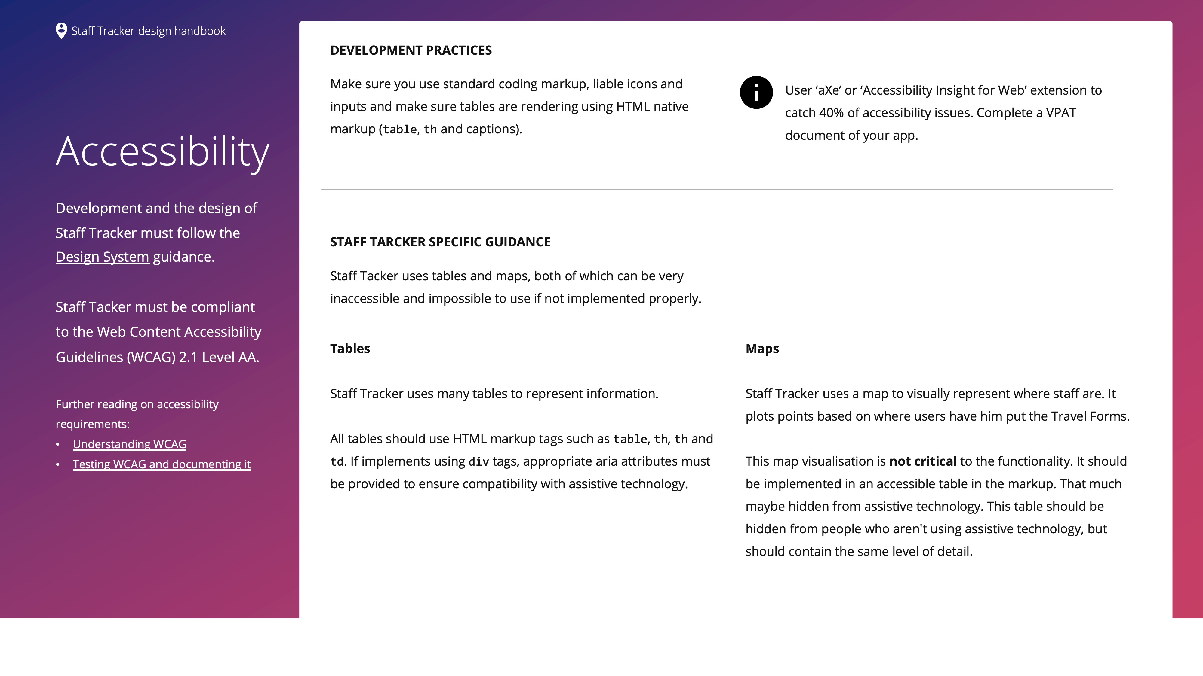 An image from Design Handbook, containing information about Accessibility considerations and Best Practices.